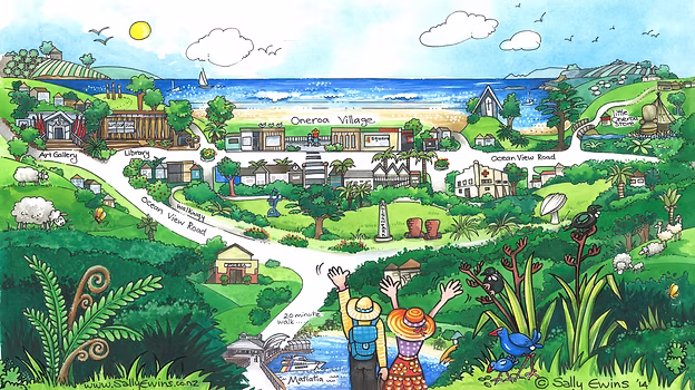 Illustrated Oneroa Art Map by Sally Ewins