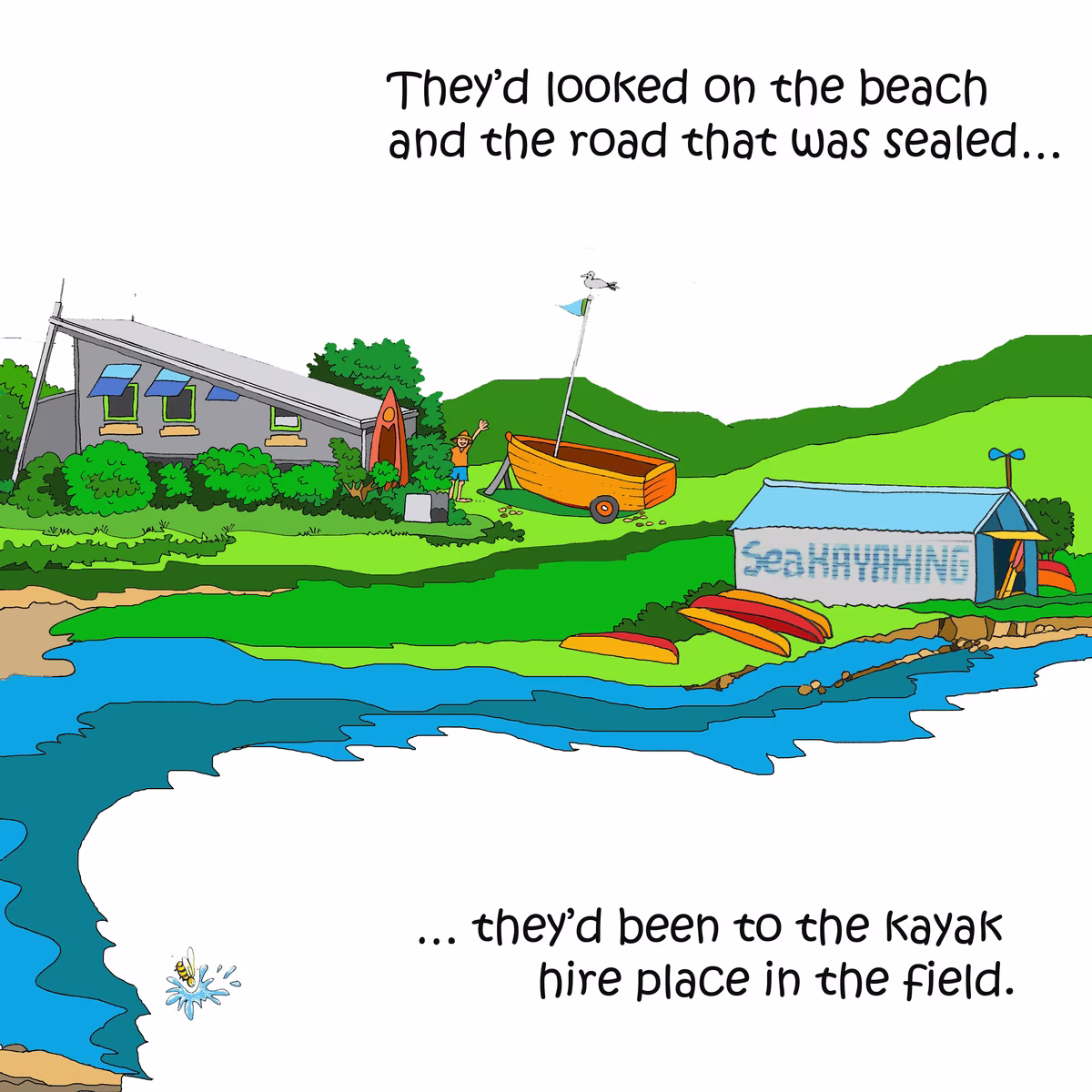 Kayak hire and shoreline scene