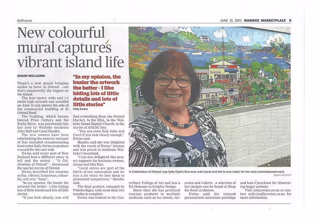 Newspaper article about Sally Ewins and her colourful mural
